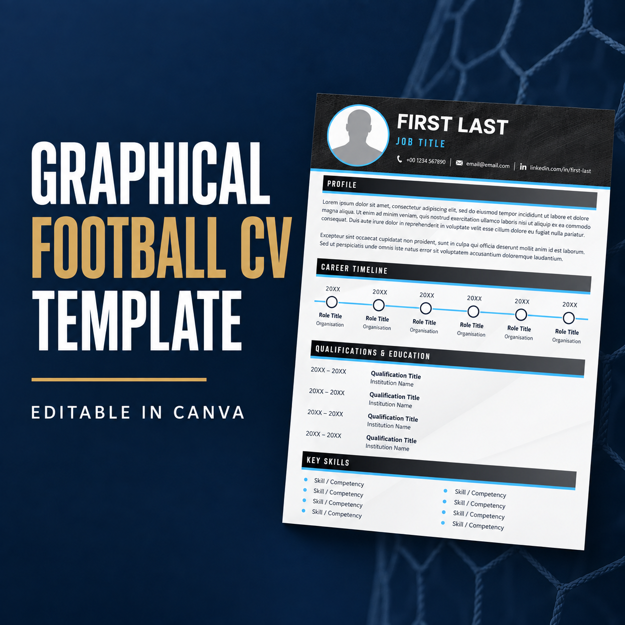 Jobs4football Graphical CV Template (Editable on Canva)